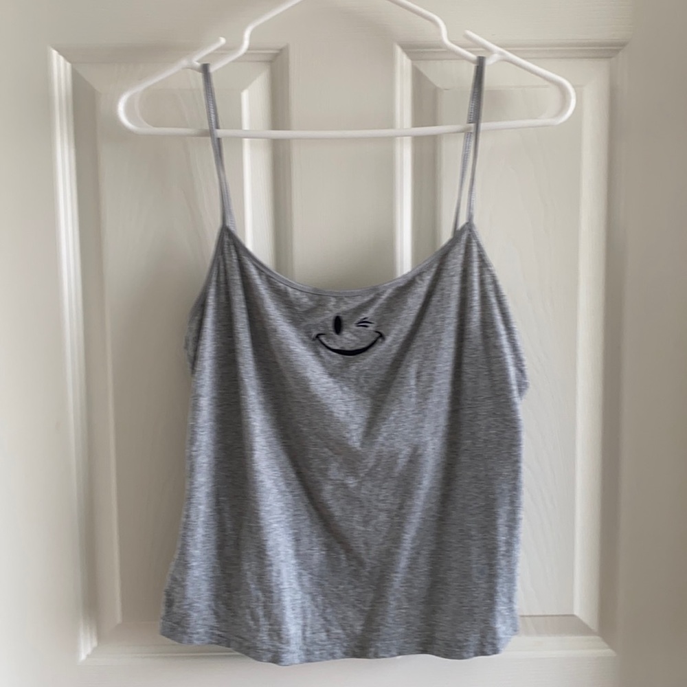 Grey Spaghetti Strap Crop Top Smiley Face